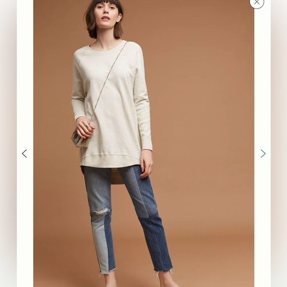 Anthropologie T.la Crew Neck Tunic Beige Sweatshirt Size Small - Picture 1 of 13